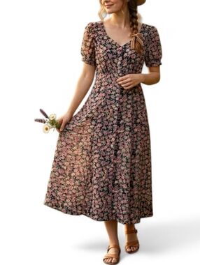 Vintage Joni Blair Cottagecore Floral Midi Dress